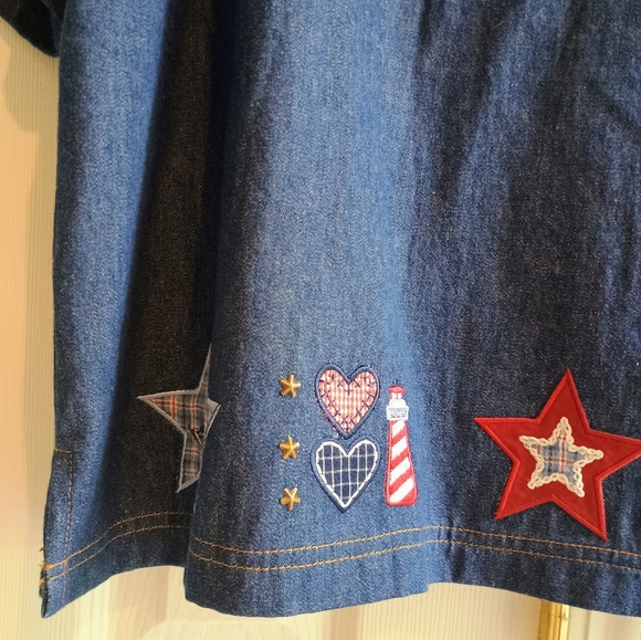 Vintage Koret City Blues Denim Shirt XL Patriotic Americana Appliqué Hearts... - Picture 16 of 16